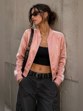 Puma Women’s Pink Satin Bomber Jacket Track Jacket Y2K Sporty Medium